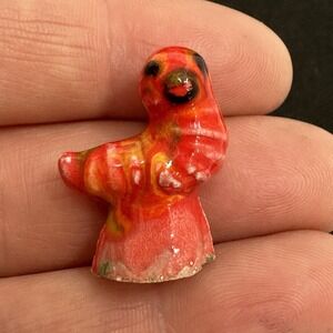 Vintage Caterpillar Inchworm Miniature Ceramic Figurine Red Worm .75" Tiny Face